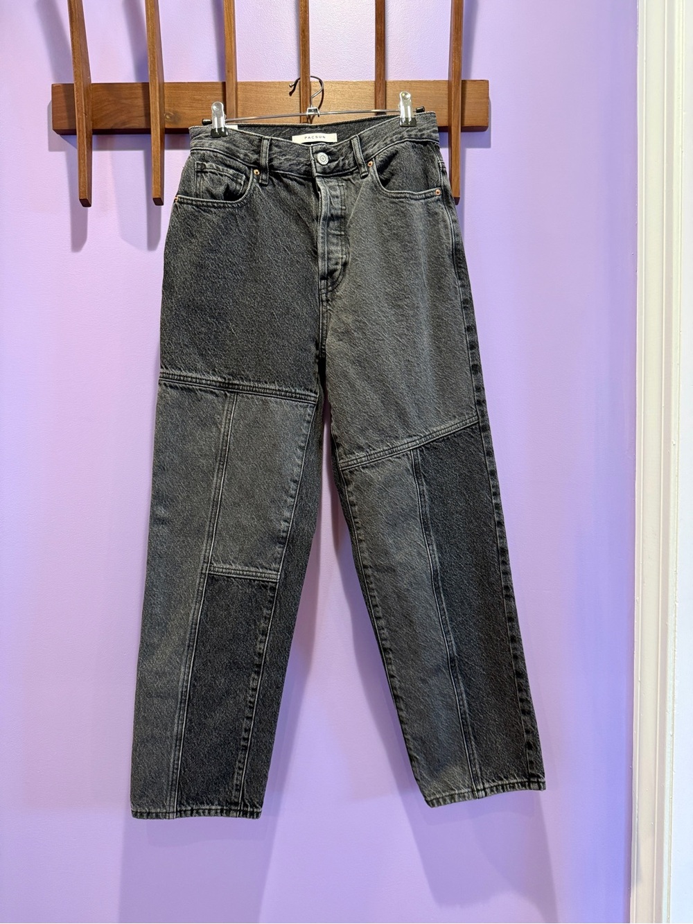 pacsun patchwork black high rise straight leg jeans 26